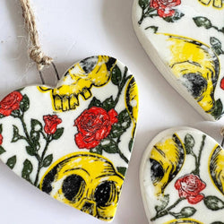 Handmade Skull Floral Heart Ornament