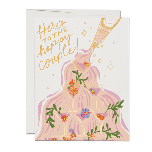 'Here's to the Happy Couple!' Champagne Fountain Wedding Card