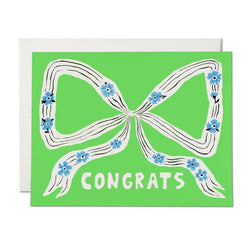 'Congrats' Green & Bluw Bow Card