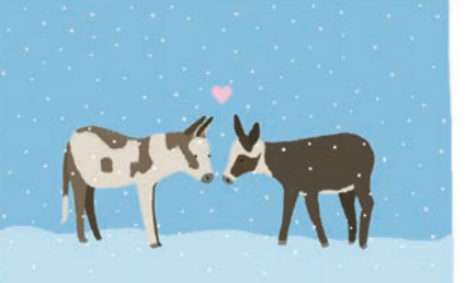 Donkeys in the Snow Love Card