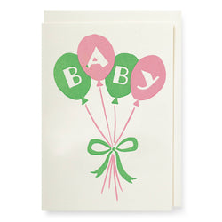 'Baby' Green and Pink Balloons Card