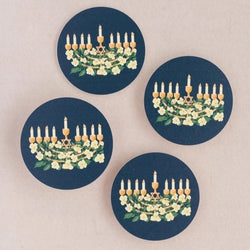 Hanukkah Floral Menorah Coasters (Set of 4)